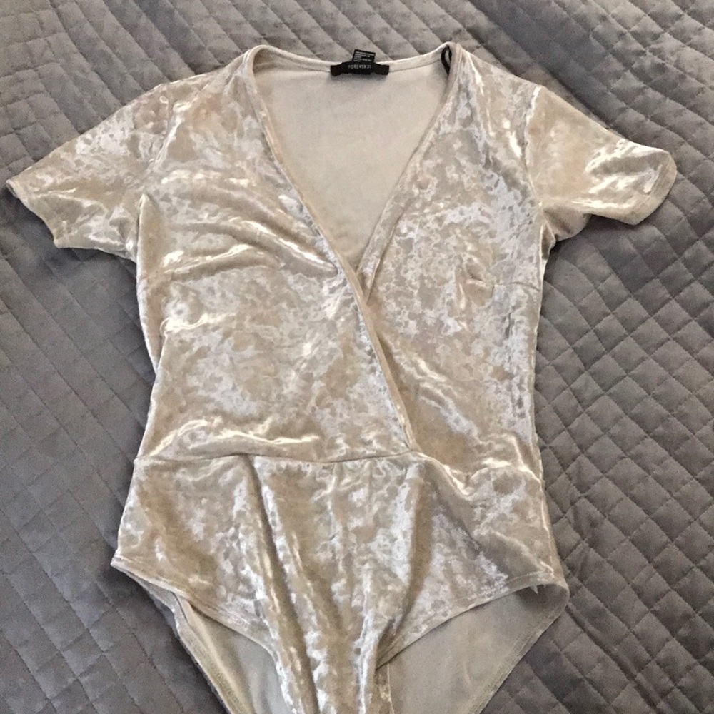 Tan Shiny Velvet Forever 21 Body Suit